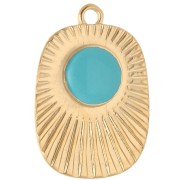 Ethnic rectangle pendant 26x17.5 mm epoxy resin - Gilded with fine gold - Turquoise