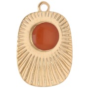 Ethnic rectangle pendant 26x17.5 mm epoxy resin - Gilded with fine gold - Topaz x1