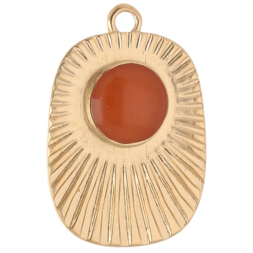 Ethnic rectangle pendant 26x17.5 mm epoxy resin - Gilded with fine gold - Topaz x1