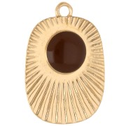Ethnic rectangle pendant 26x17.5 mm epoxy resin - Gilded with fine gold - Brown x1