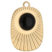 Ethnic rectangle pendant 26x17.5 mm epoxy resin - Gilded with fine gold - Black x1