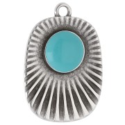 Ethnic rectangle pendant 26x17.5 mm - Antique fine silver plating - Turquoise