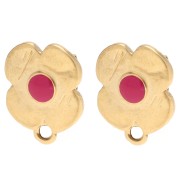 Flower stud earrings 16x13 mm epoxy resin - Gilded with fine gold - Pink x2