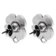 Flower stud earrings 16x13mm epoxy resin Antique silver plating - Red x2