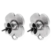 Flower stud earrings 16x13mm epoxy resin Antique silver plating - Red x2