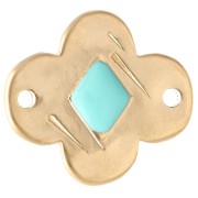 Flower spacer 19x17 mm with epoxy resin - Gilded with fine gold - Turquoise x1