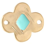 Flower spacer 19x17 mm with epoxy resin - Gilded with fine gold - Turquoise x1