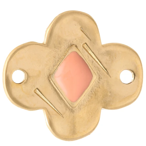 Flower spacer 19x17 mm with epoxy resin - Gilded with fine gold - Coral x1