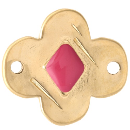 Flower spacer 19x17 mm with epoxy resin - Gilded with fine gold - Pink x1