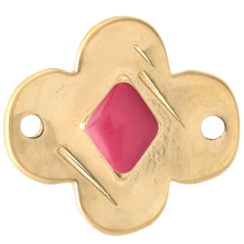 Flower spacer 19x17 mm with epoxy resin - Gilded with fine gold - Pink x1