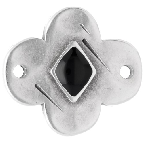19x17 mm flower spacer with epoxy resin - Aged fine silver veneer - Black