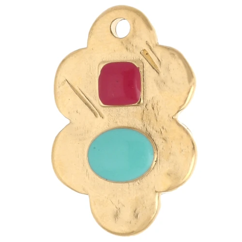 Leaf pendant 21x14 mm and epoxy resin - Gilded with fine gold - Turquoise - Pink x1