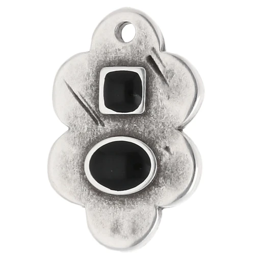 Leaf pendant 21x14 mm and epoxy resin - Aged sterling silver veneer - Black