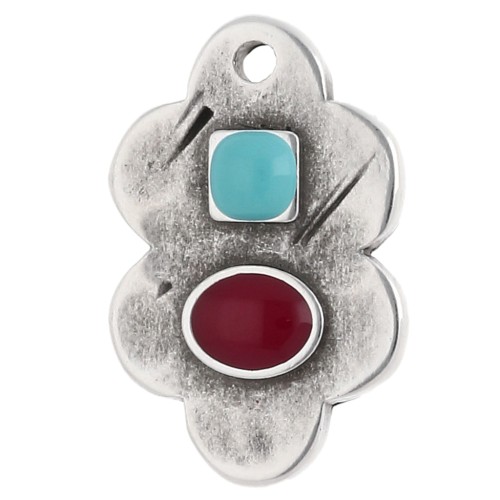 Leaf pendant 21x14 mm epoxy resin - Fine Arg veneer old Turquoise - Red