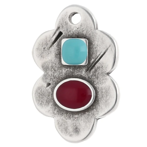 Leaf pendant 21x14 mm epoxy resin - Fine Arg veneer old Turquoise - Red