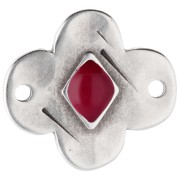 Flower spacer 19x17 mm with epoxy resin - Aged fine silver veneer - Red