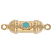 Ethnic tube spacer 26x8 mm with epoxy resin - Gilded with fine gold - Turquoise