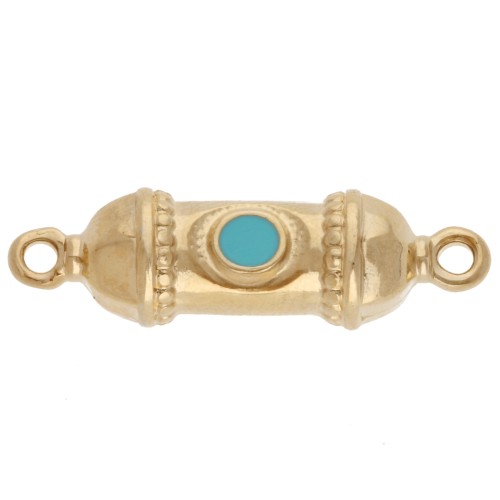 Ethnic tube spacer 26x8 mm with epoxy resin - Gilded with fine gold - Turquoise
