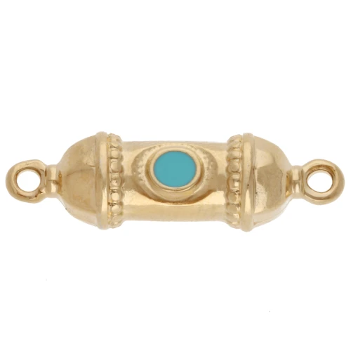 Ethnic tube spacer 26x8 mm with epoxy resin - Gilded with fine gold - Turquoise