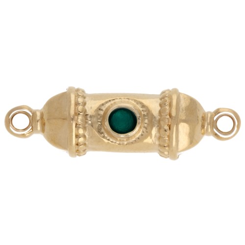 Ethnic tube spacer 26x8 mm with epoxy resin - Gilded with fine gold - Green x1