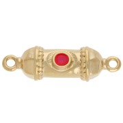 Ethnic tube spacer 26x8 mm with epoxy resin - Gold-plated - Fluorescent pink