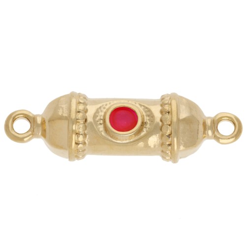 Ethnic tube spacer 26x8 mm with epoxy resin - Gold-plated - Fluorescent pink