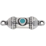 Ethnic tube spacer 26x8 mm - Aged fine silver veneer - Turquoise