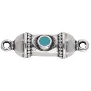 Ethnic tube spacer 26x8 mm - Aged fine silver veneer - Turquoise