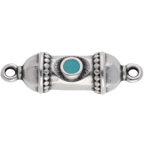 Ethnic tube spacer 26x8 mm - Aged fine silver veneer - Turquoise