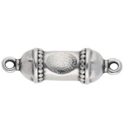 Ethnic tube spacer 26x8 mm - Aged fine silver veneer - Turquoise