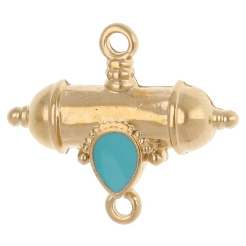 Ethnic tube and drop spacer 20x23 mm - Gilded with fine gold - Turquoise x1