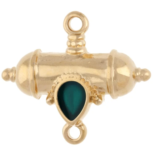 Ethnic tube and drop spacer 20x23 mm - Gilded with fine gold - Green x1