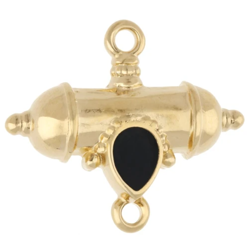 Ethnic tube and drop spacer 20x23 mm - Gilded with fine gold - Black x1