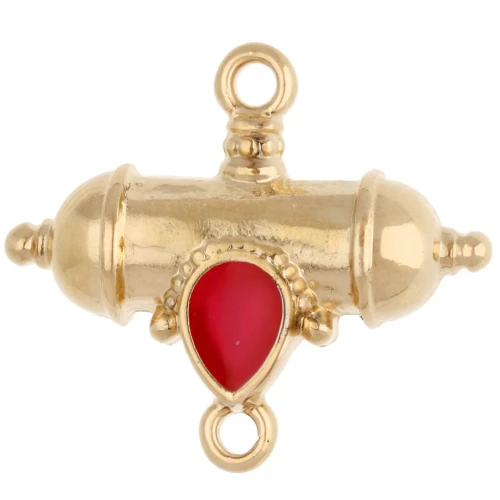Ethnic tube and drop spacer 20x23 mm - Gilded with fine gold - Fluorescent pink x1