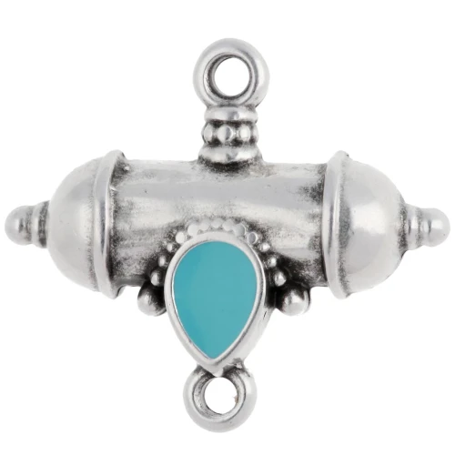 Ethnic tube and drop spacer 20x23 mm Antique fine silver veneer Turquoise