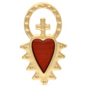 Heart charm ex-voto with cross 17x9 mm epoxy resin - Gilded with fine gold - Red|raw }}