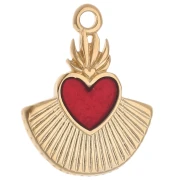 Ex-voto heart pendant 22x17 mm with epoxy resin - Gilded with fine gold - Red x1