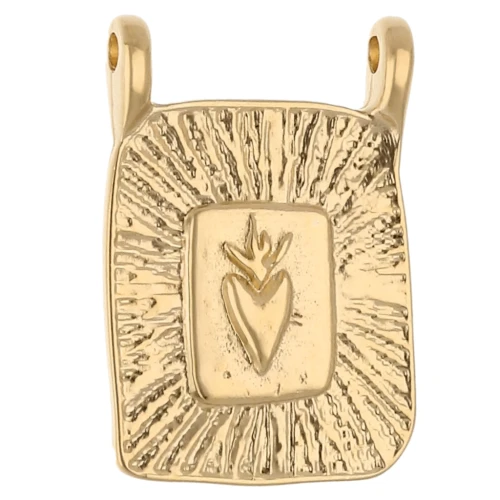 Rectangle pendant 20.5x14 mm with heart motif - Gilded with fine gold