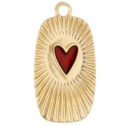 Rectangle pendant 25.5x13.5 mm heart in epoxy resin - Gilded with fine gold - Red