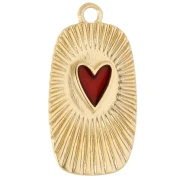 Rectangle pendant 25.5x13.5 mm heart in epoxy resin - Gilded with fine gold - Red