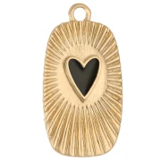Rectangle pendant 25.5x13.5 mm epoxy resin heart - Gilded with fine gold - Black x1