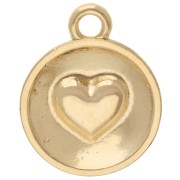 13 mm round pendant - epoxy resin heart - Gilded with fine gold - Red x1