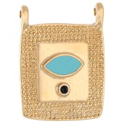 Ethnic rectangle pendant 24x18 mm - Gilded with fine gold - Turquoise