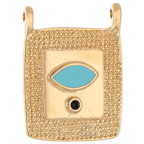 Ethnic rectangle pendant 24x18 mm - Gilded with fine gold - Turquoise