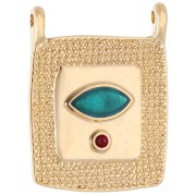 Ethnic rectangle pendant 24x18 mm - Gilded with fine gold - Emerald