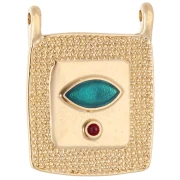 Ethnic rectangle pendant 24x18 mm - Gilded with fine gold - Emerald