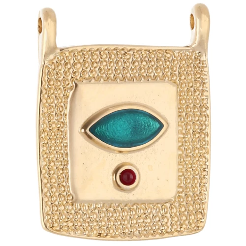 Ethnic rectangle pendant 24x18 mm - Gilded with fine gold - Emerald