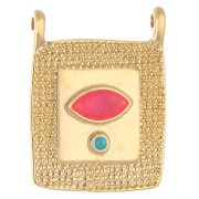 Ethnic rectangle pendant 24x18 mm - Gilded with fine gold - Pink