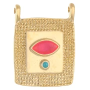 Ethnic rectangle pendant 24x18 mm - Gilded with fine gold - Pink