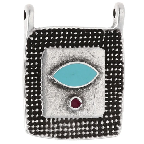 Pendant ethnic rectangle 24x18 mm Fine Arg veneer old Turquoise